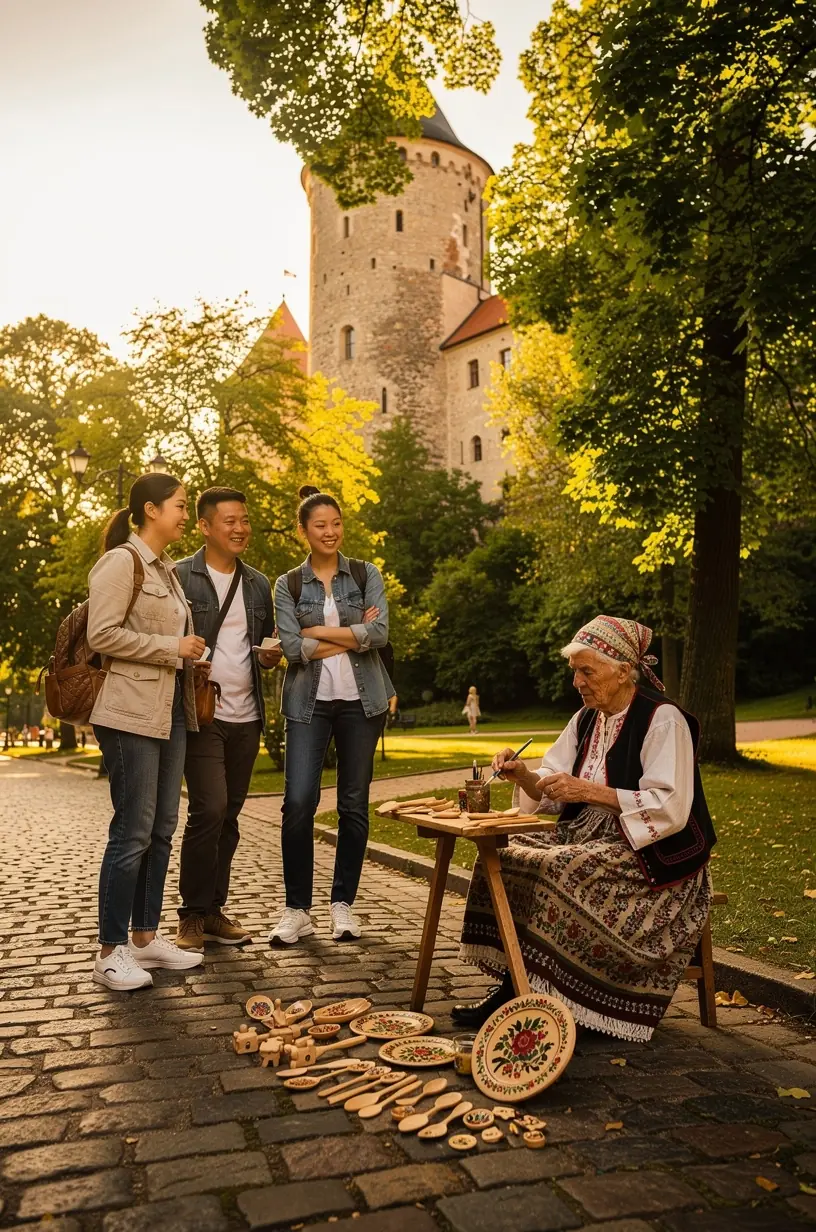 Atpūtnieki pastaigā pa reģionālo taku, vērojot dabas un kultūras mantojumu